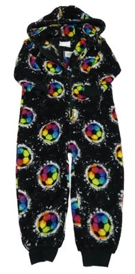 Černo-bílá skvrnitá plyšová kombinéza s míči a kapucí Next