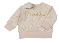 Nové - svetloružová mikina s kopretinami a zlatým nápisom PRIMARK