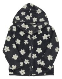 Černošedo-bílá květovaná fleecová propínací mikina s kapucí George