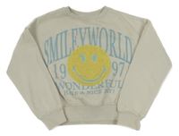 Svělešedá oversize crop mikina so smajlíkom a nápismi