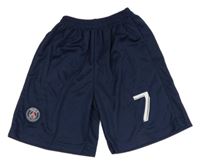 Tmavomodré sportovní fotbalové kraťasy Paris Saint-Germain a číslom