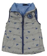 Šedá melírovaná prošívaná šusťáková funkční zateplená jezdecká vesta s koníky a podkovami crane