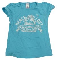 Azurové tričko s nápismi a palmami C&A