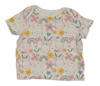 Smotanové tričko so zajačikmi a duhami a kvietkami F&F