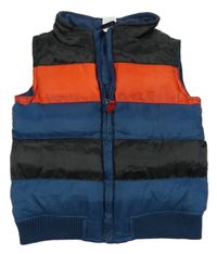 Tmavomodro-černo-červená prošívaná šusťáková zateplená vesta Teeny Weeny