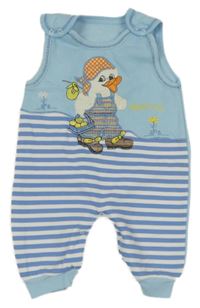 Světlemodro-modro-biele na traké tepláky s kačerem a pruhmi