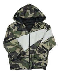 Army-bílá šusťáková jarní bunda s kapucí SHEIN