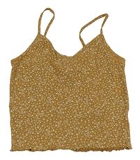 Hnedý rebrovaný crop top s kvietkami H&M