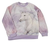 Bielo-světlefialovo/růžová plyšová mikina s jednorožcom H&M