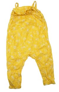 Horčicový ľahký kvetovaný nohavicový overal s volány H&M