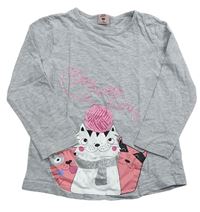Sivé melírované tričko s kočičkami a nápismi Kiki&Koko