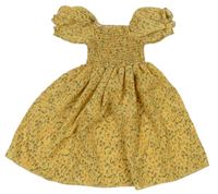 Horčicové kvetované žabičkové šaty Shein