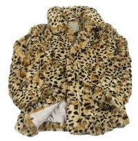 Béžová kožušinová podšitá bunda s leopardím vzorom River Island