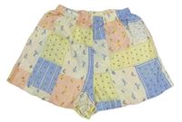 Žlto-ružovo-modré kvetované patchwork ľahké kraťasy H&M