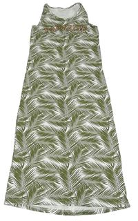 Bílo-khaki elastické šaty s listy a nápisem Name it