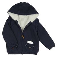 Tmavomodrý zateplený propínací svetr s kapsami s ovcemi a kapucí John Lewis