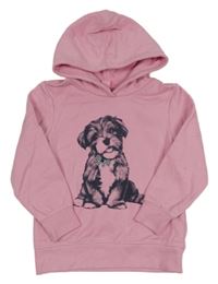Růžová mikina se psem a kapucí Dopodopo