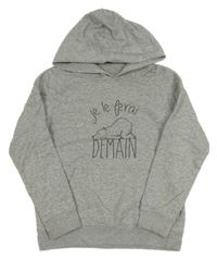 Sivá melírovaná mikina s medvěďom a kapucňou