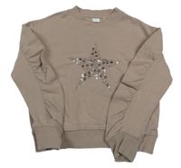 Hnedá mikina s hvězdou z flitrů a kamínků