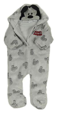Šedá chlupatá zateplená kombinéza s Mickeym a kapucí Disney