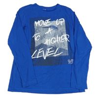 Safírové triko s potiskem a nápisem S. Oliver