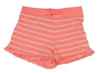 Neonově růžovo-bílé pruhované bavlněné kraťasy s kanýry Jeff&Co