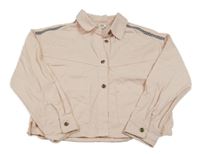 Světlerůžová riflová oversize bunda s výšivkami květin River Island