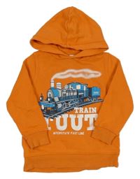 Oranžová mikina s vlakem a kapucí C&A