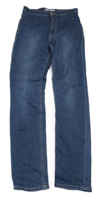 Tmavomodré elastické high waist skinny rifle H&M