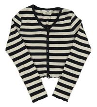 Čierno-smotanové pruhované rebrované crop tričko H&M