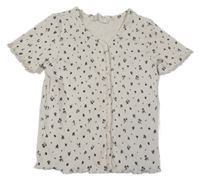 Béžové kvetované rebrované tričko H&M