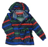 2set - Tmavomodro-barevná pruhovaná šusťáková nepromokavá funkční bunda s kapucí + sáček Mountain Warehouse