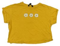 Okrové crop tričko s kvetmi New Look
