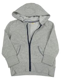 Sivá melírovaná prepínaci mikina s tmavomodrým zipsom a kapucňou kids