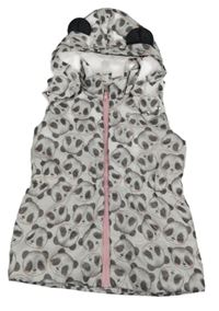 Světlešedá vzorovaná šusťáková zateplená vesta s medvědy a kapucí H&M
