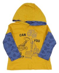 Žluto-modré triko s bagry a kapucí Kiki&Koko