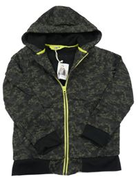 Nové - černo-khaki vzorovaná prepínaci zateplená mikina s kapucňou Pocopiano