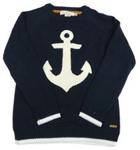 Tmavomodrý sveter s bílou kotvou H&M