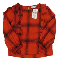 Nové - červeno-červená kockovaná blúzka s volánikmi Matalan