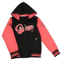 Čierno-ružová neónová športová prepínaci mikina s nápisom a kapucňou