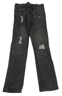 Tmavošedé skinny rifle s korálky 