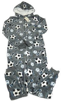 Nové - šedá plyšová kombinéza s míči a kapucí Peacocks