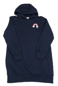 Tmavomodré teplákové šaty s dúhou a kapucňou