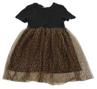 Černé šaty s hnědou leopardí tylovou sukní Matalan