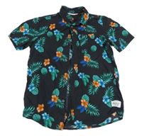 Černá košile s barevnými květy a listy H&M