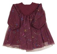 Vínové tylové šaty s hvězdičkami 