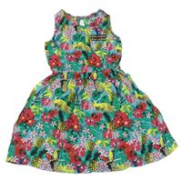 Farebné květanové ľahké šaty s ananásmi a papoušky Yd.