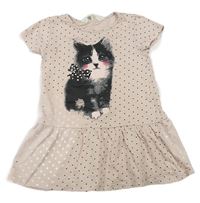Pudrové bodkovaná é bavlnené šaty s mačkou H&M