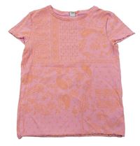 Ružové rebrované vzorované tričko Tu