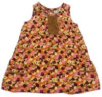 Hnedo-farebné kvetované menšestrové šaty s čipkou Next